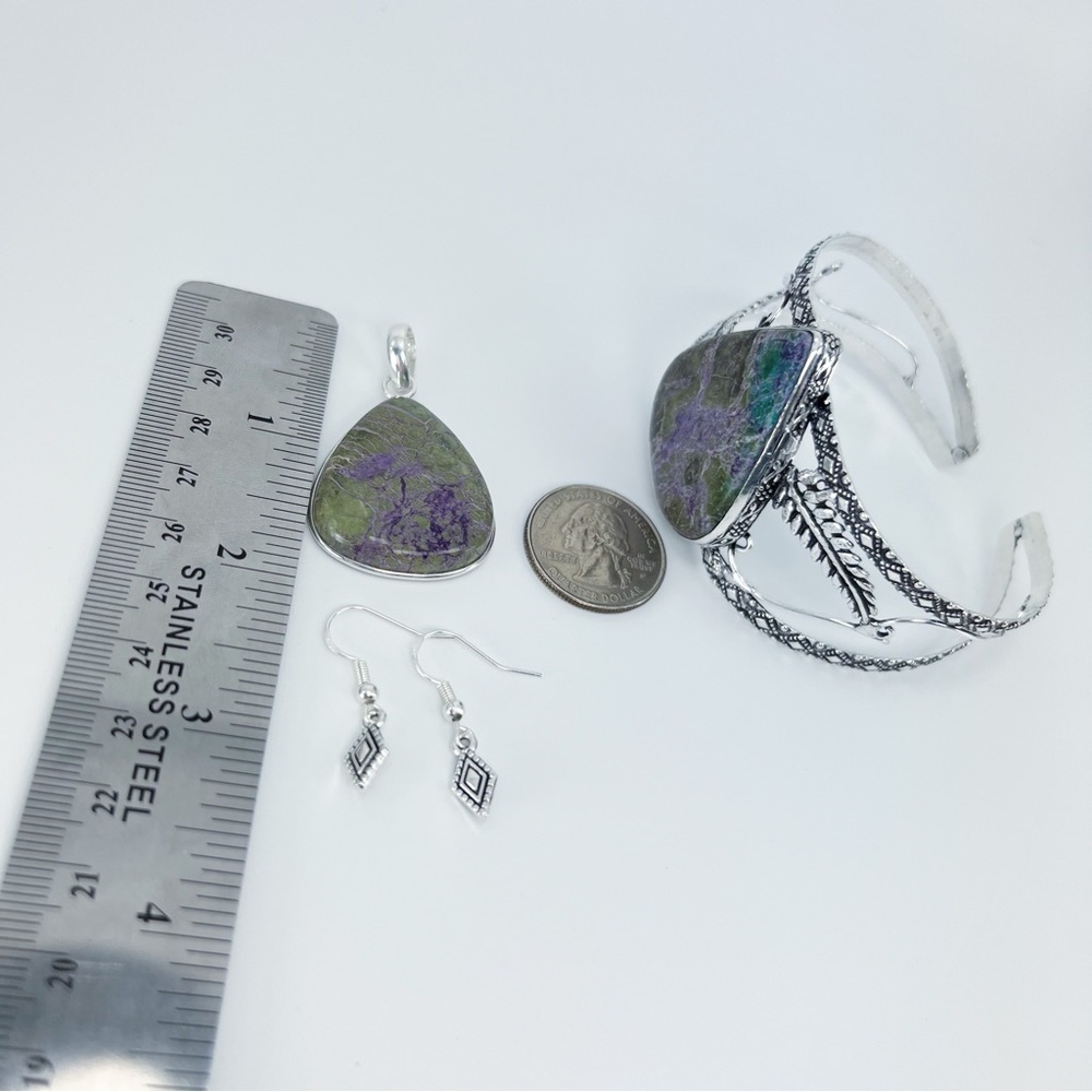 *SOLD* Solid Sterling 925 Purpurite Pendant Bracelet Earrings Jewelry Lot - Picture 8 of 13